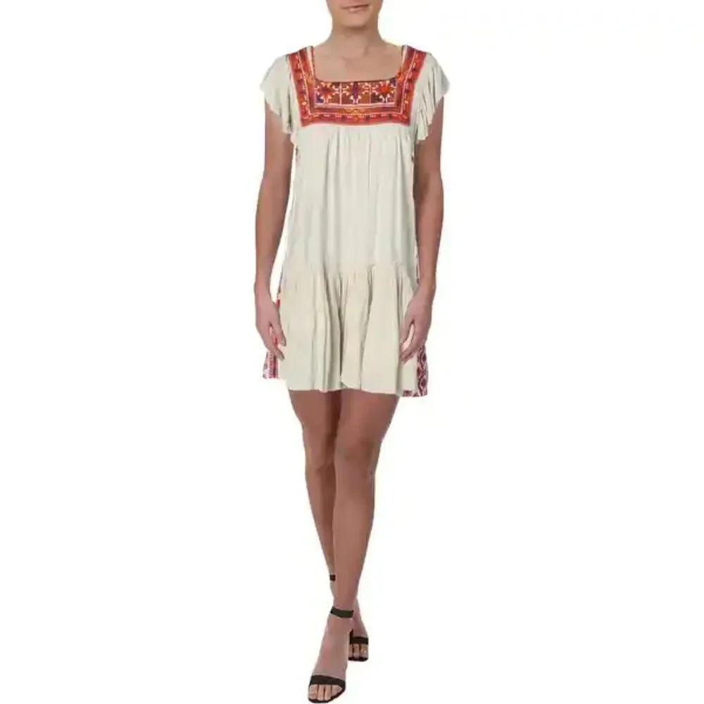 Free People Embroidered Glow White Sand Dress